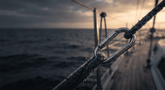 A4 Edelstahl-Karabiner am Segelboot-Seil bei Sonnenuntergang